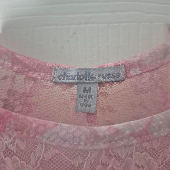 Charlotte Russe Pink Lace Tank Top Y2K Fairy Kidcore Size Medium - Picture 3 of 3